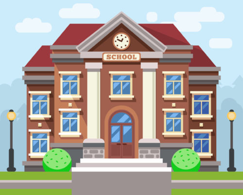School or university building. Vector flat education concept. Education school, building school, study school or college illustration
